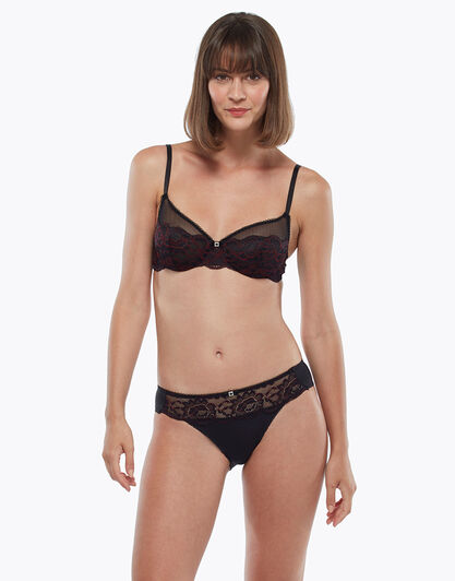 Slip in pizzo e microfibra, nero e rosso, , LOVABLE