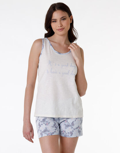 Pigiama corto donna in jersey 100% cotone, avorio, , LOVABLE