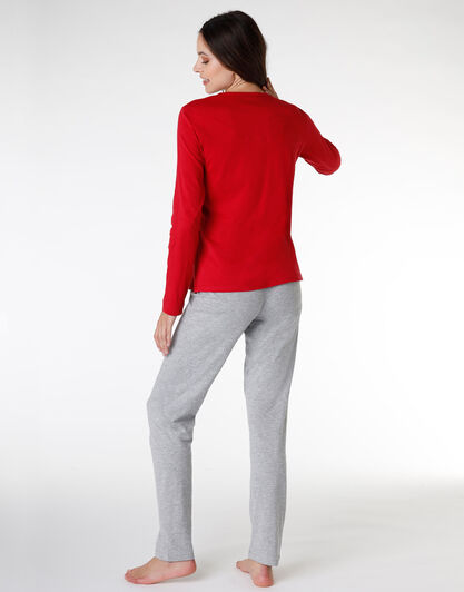 Pigiama donna lungo in jersey di cotone, rosso, , LOVABLE