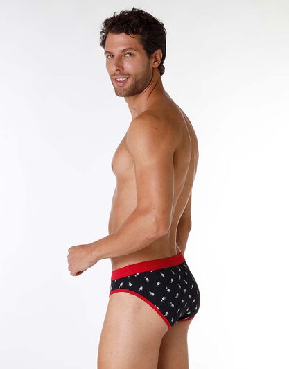 Slip uomo in cotone elasticizzato, rosso e nero con stampa, , LOVABLE