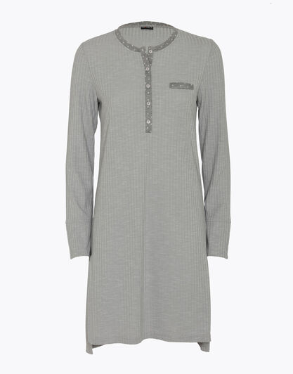 Camicia da notte in costa di viscosa, grigio melange, , LOVABLE