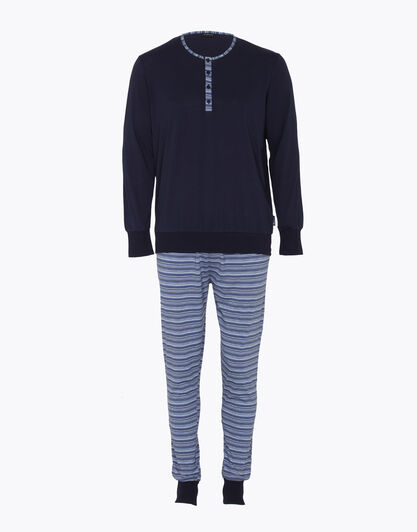 Pigiama manica e gamba lunga, blu notte, in jersey 100% cotone  , , LOVABLE