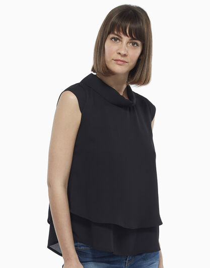 Smanicato mezza manica conchiglia nero, in georgette, , LOVABLE
