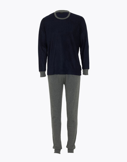 Pigiama manica e gamba lunga blu notte in light pile , , LOVABLE