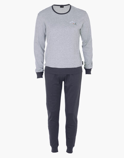 Pigiama Lungo Girocollo Interlock, grigio melange, , LOVABLE