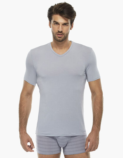 T-shirt uomo con scollo a v in micromodal, grigio chiaro, , LOVABLE
