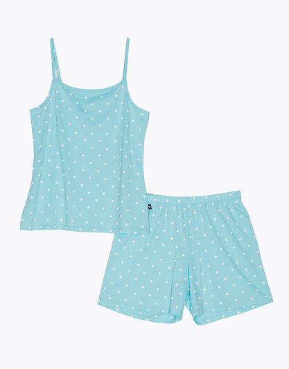 Pigiama top con spalline e pantaloncino in jersey, verde acqua con cuori, , LOVABLE