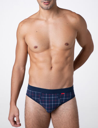Slip Printed Stretch Cotton, blu check, , LOVABLE