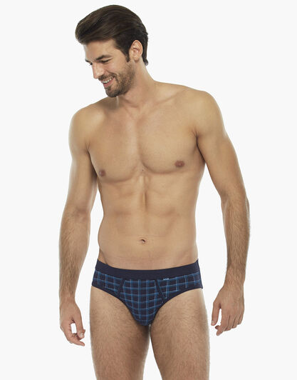 Slip blu stampa check in cotone elasticizzato  , , LOVABLE