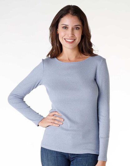 Maglia donna a maniche lunghe e scollo barchetta Basic Warm, blu polvere, , LOVABLE