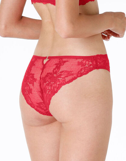 La senza – Brasiliano a sgambatura alta in pizzo e tulle, rosso, , LOVABLE
