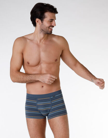 Boxer Bipack uomo in cotone elasticizzato, blu denim a righe, , LOVABLE