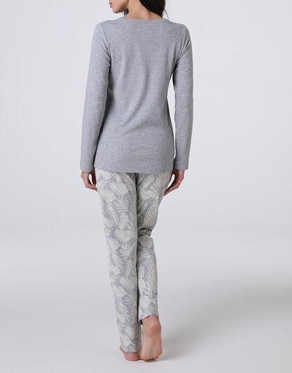 Pigiama Lungo Aperto in Interlock, grigio melange, , LOVABLE