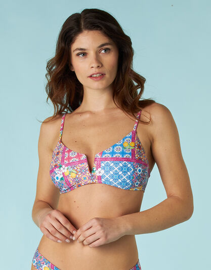 Costume reggiseno brassière soft RCS Recycled in microfibra, stampa maiolica limoni, , LOVABLE