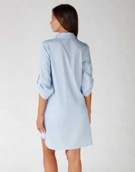 Camicia da notte in cotone e sorona, colore lightblue e white, , LOVABLE