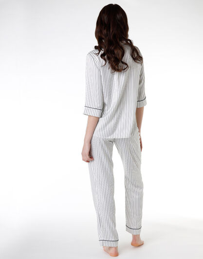 Camicia del pigiama con maniche a 3/4 in satin, righe bianche e nere, , LOVABLE