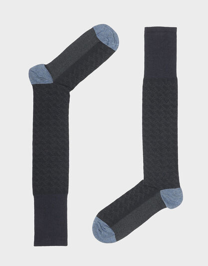 Calze lunghe uomo in cotone, blu navy e blu jeans, , LOVABLE