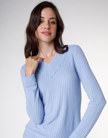 Pigiama lungo in viscosa, color azzurro ortensia, , LOVABLE