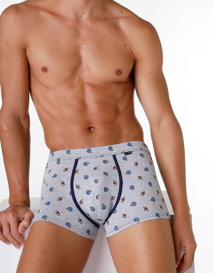 Boxer uomo in cotone elasticizzato, grigio con stampa rugby, , LOVABLE