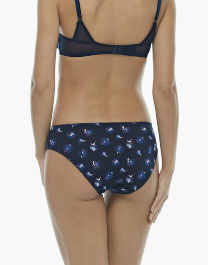 Slip blu stampato, in tulle, balzina di pizzo e fiocco bicolore in tulle e raso, , LOVABLE