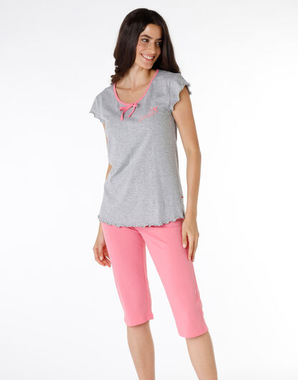 Pigiama capri donna in jersey di cotone, grigio melange, , LOVABLE