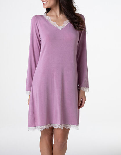 Camicia da notte scollo a V manica lunga in Modal, rosa orchidea, , LOVABLE