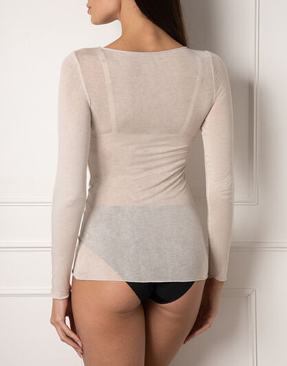 Maglia con scollo a barchetta e manica lunga in modal e cashmere, sabbia,  Maglia con scollo a barchetta e manica lunga in modal e cashmere, sabbia, , LOVABLE