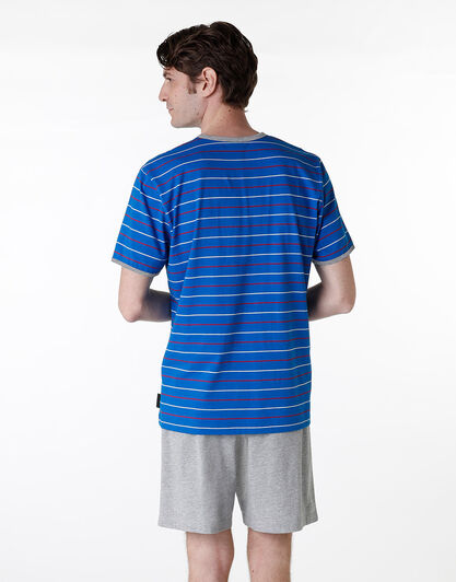 Pigiama corto girocollo in jersey, rigato blu brillante, , LOVABLE