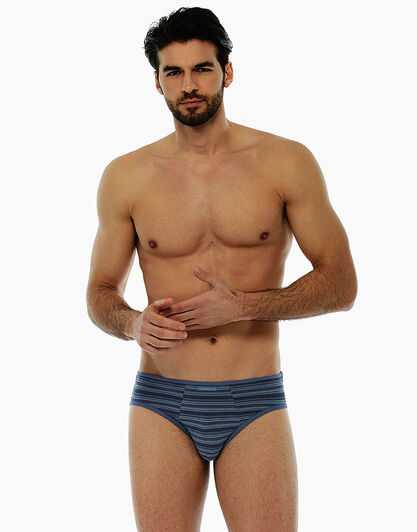 Slip blu polvere rigato in cotone modal , , LOVABLE