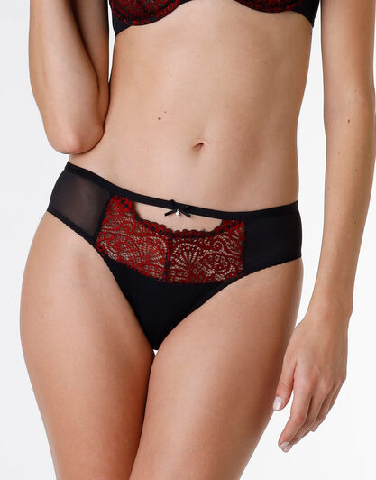 Slip in pizzo e tulle Bicolor Lace, nero e rosso, , LOVABLE