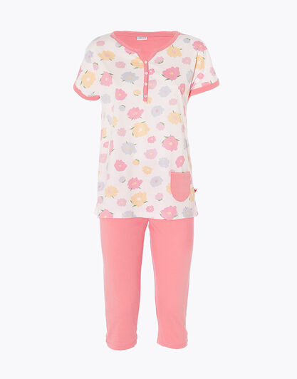 Pigiama capri donna in jersey 100% cotone, rosa con stampa, , LOVABLE