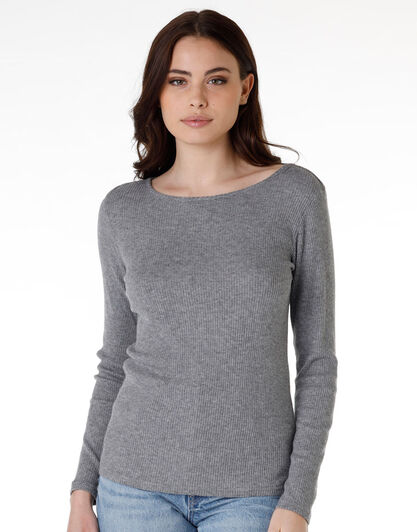 Maglia manica lunga Basic Soul in rib viscosa, grigio melange, , LOVABLE
