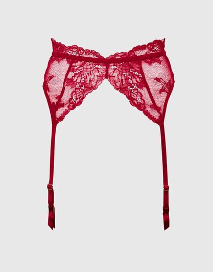 La Senza – Reggicalze in pizzo e tulle elastico, rosso , , LOVABLE