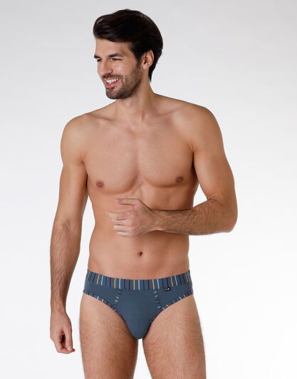 Slip Bipack uomo in cotone elasticizzato, blu denim a righe, , LOVABLE