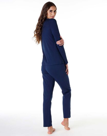 Pigiama donna lungo in 100% jersey di cotone, blu, , LOVABLE