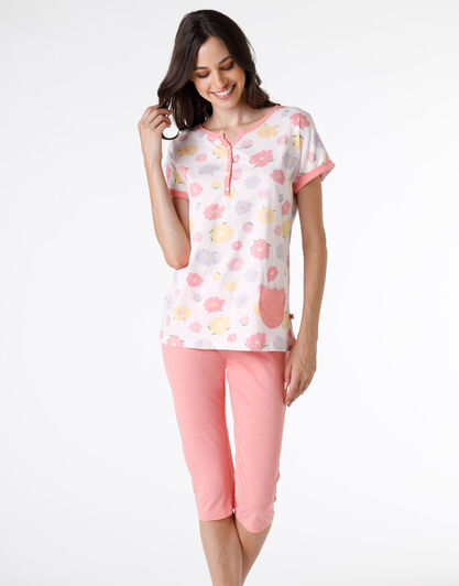 Pigiama capri donna in jersey 100% cotone, rosa con stampa, , LOVABLE
