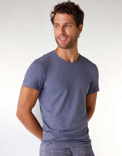 T-shirt uomo in cotone elasticizzato, blu melange, , LOVABLE