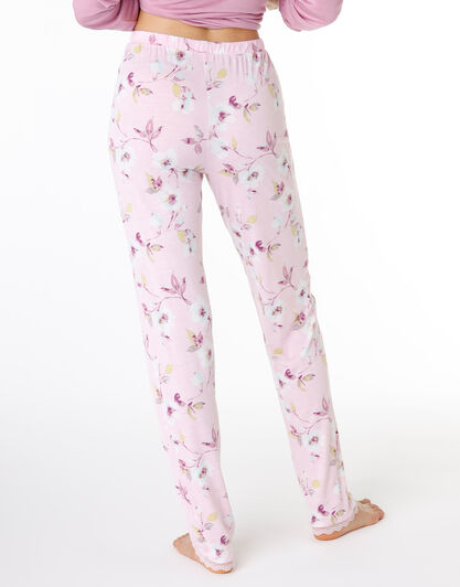 Pantalone lungo del pigiama donna in 100% cotone modal, rosa con stampa floreale, , LOVABLE
