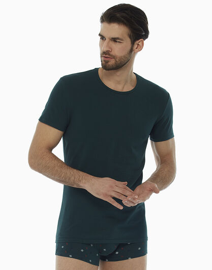 T-Shirt girocollo verde scuro in cotone elasticizzato , , LOVABLE