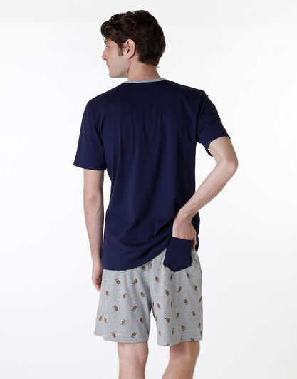 Pigiama corto in jersey, blu navy e grigio melange, , LOVABLE