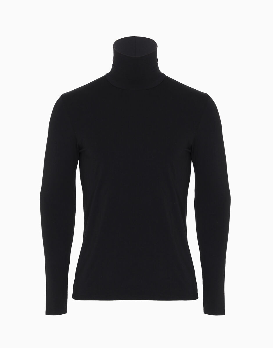 Maglia manica lunga collo alto nero in cotone modal