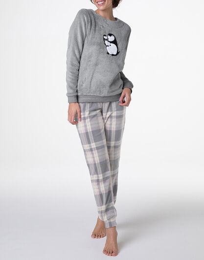 Homewear Chiuso in Pelliccetta e Pile, grigio melange,  Homewear Chiuso in Pelliccetta e Pile, grigio melange, , LOVABLE