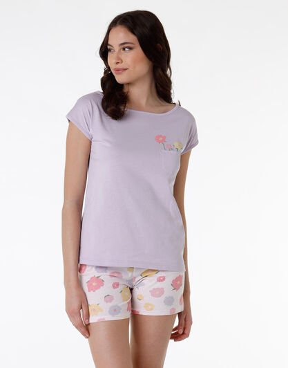 Pigiama donna corto in jersey 100% cotone, lavanda, , LOVABLE