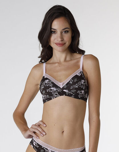 Reggiseno senza ferretto My Daily Comfort Printed in microfibra, fiori caffè, , LOVABLE