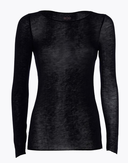 Maglia con scollo a barchetta e manica lunga in modal e cashmere, nero, , LOVABLE