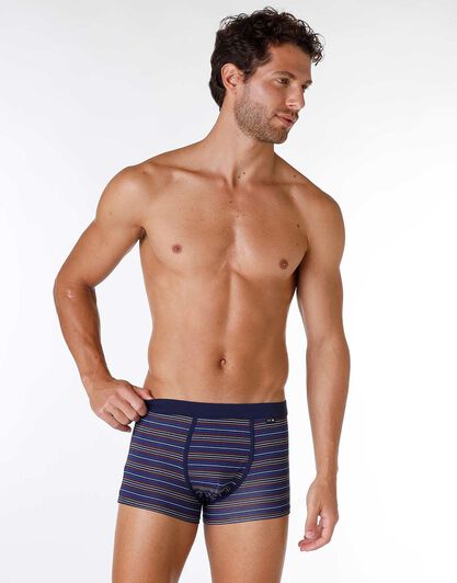 Boxer uomo in cotone elasticizzato, blu navy a righe, , LOVABLE