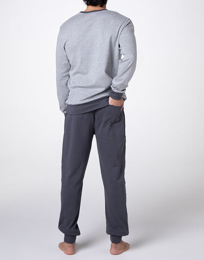 Pigiama Lungo Girocollo Interlock, grigio melange,  Pigiama Lungo Girocollo Interlock, grigio melange, , LOVABLE