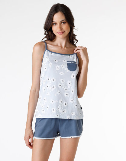 Pigiama corto donna in jersey 100% cotone, azzurro stampato, , LOVABLE