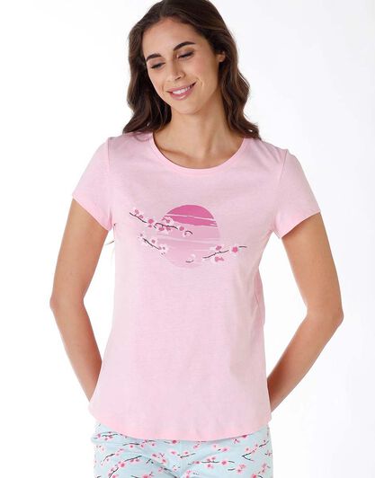 Pigiama corto donna in jersey 100% cotone, rosa con stampa, , LOVABLE