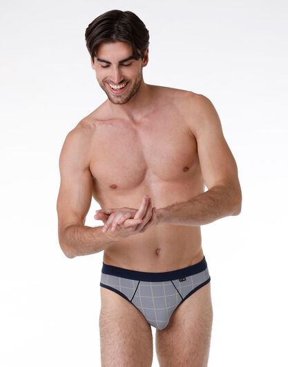 Slip uomo in cotone modal, grigio stampato e blu, , LOVABLE
